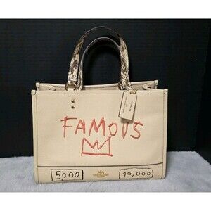 Coach X Jean Michel Basquiat Dempsey Leather Tote Chalk Shoulder Bag